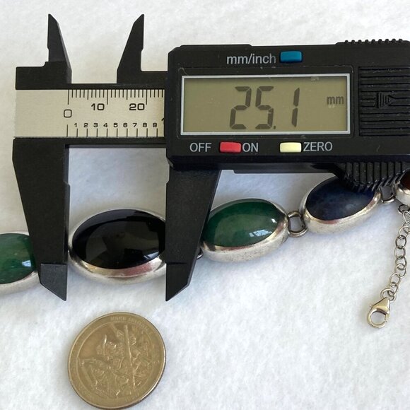 VTG Sterling Silver 925 Taxco Mexico Chunky Multi Gemstone Oval Link Bracelet - Picture 14 of 16